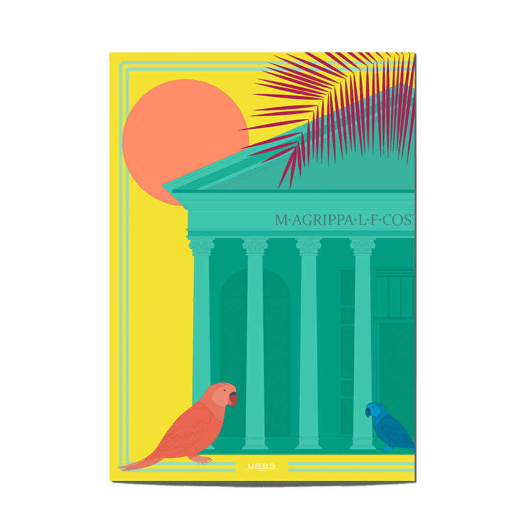 Illustrazione grafica del Pantheon di Roma con dettagli stilizzati