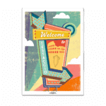 Illustrazione grafica di un cartello stradale in stile Las Vegas con la scritta "Welcome to Testaccio"